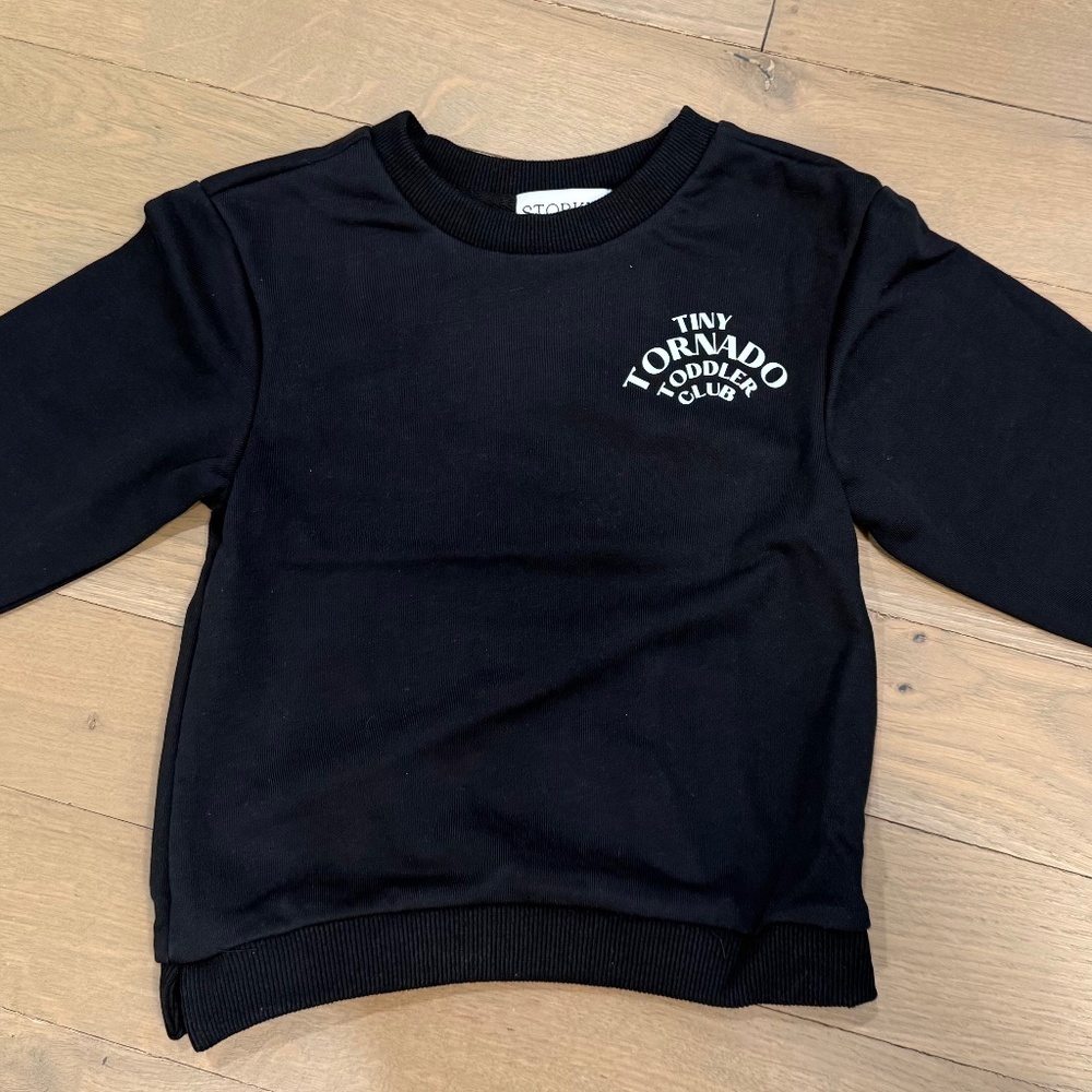 Storkies Black Toddler 2T Tiny Tornado Sweatshirt